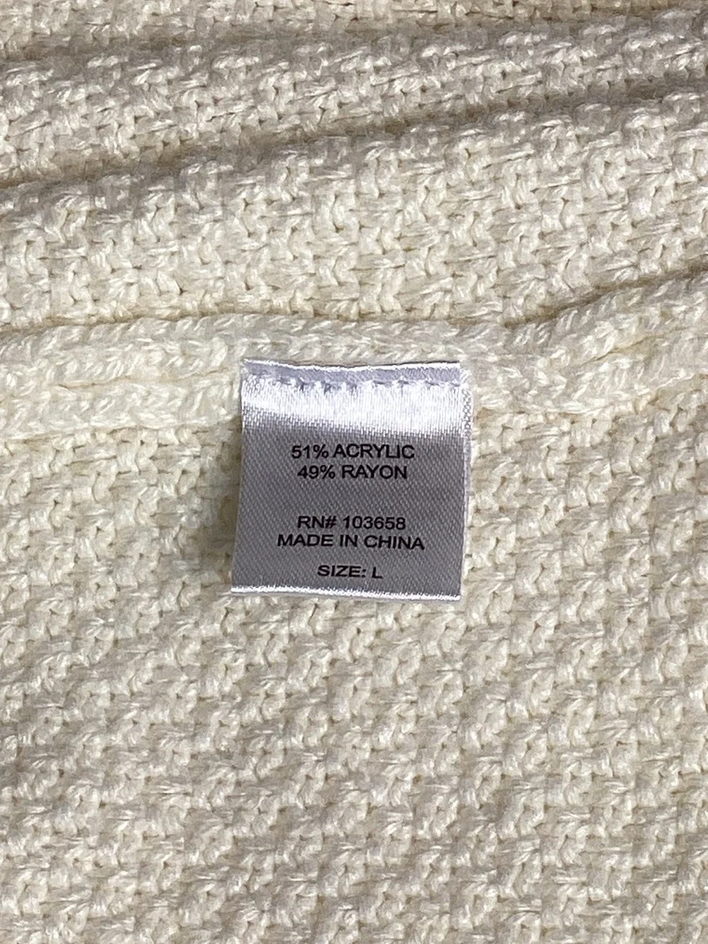 I. B. Diffusion Pullover Sweater Ivory Honeycomb Crochet & Scallop Hem Size L - Picture 9 of 12
